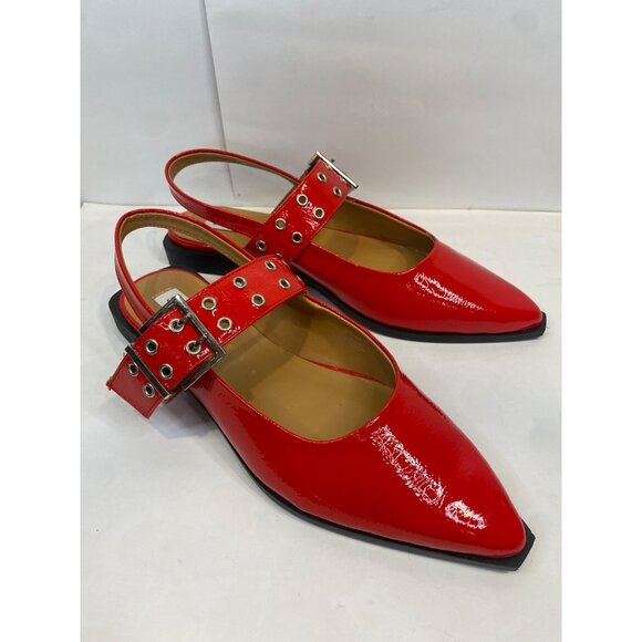 Steve Madden Women's Smokee Buckle Slingback Flats Size 10 Red Patent Leather - Picture 2 of 9